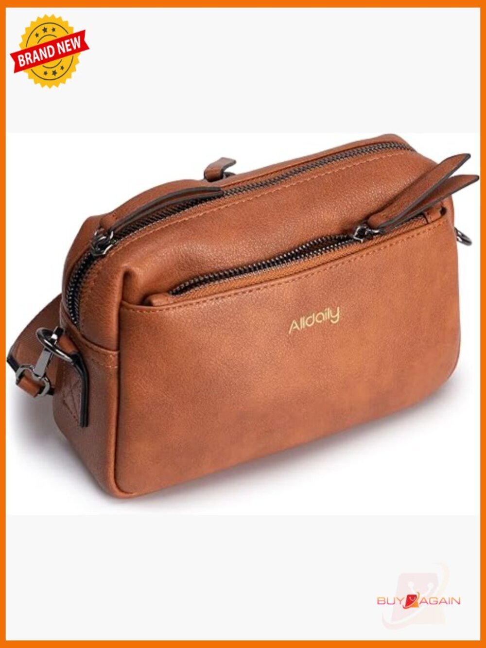 Vegan Leather Triple Zip Crossbody Purse with Wide Strap